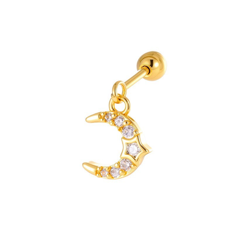 Boucles D'Oreilles Piercing Femme Simple Moon En Cuivre Doré Et Zircon h5Image7
