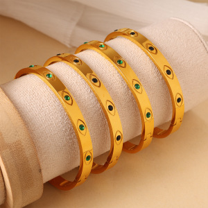 Bracelet Jonc Pour Femme En Acier Inoxydable Étanche, Forme Œil De Diable, Couleur Or Et Zircon h5 Image3