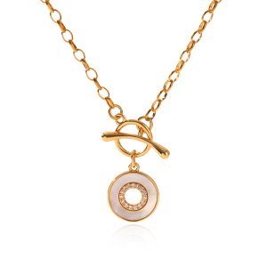 Colliers Pendentifs Ronds Pour Femmes En Acier Inoxydable Étanche, Couleur Or, Avec Zircon h5 