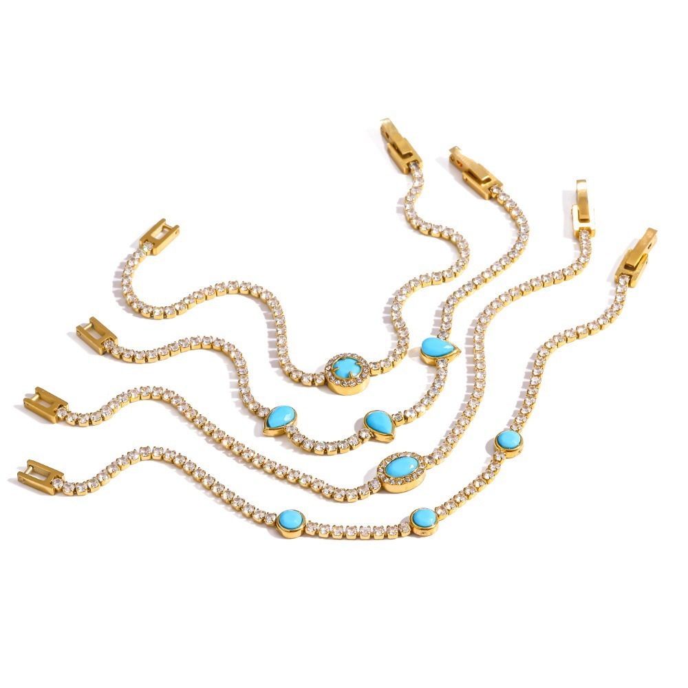 Bracelet Bohème En Pierre Naturelle, Acier Inoxydable, Étanche, Couleur Or, Zircon. Image3