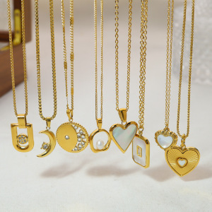 Colliers Pendentifs Pour Femmes En Acier Inoxydable, Ornés De Strass, En Forme De Cœur Et De Lune, Couleur Or, Étanches. h5 Image3