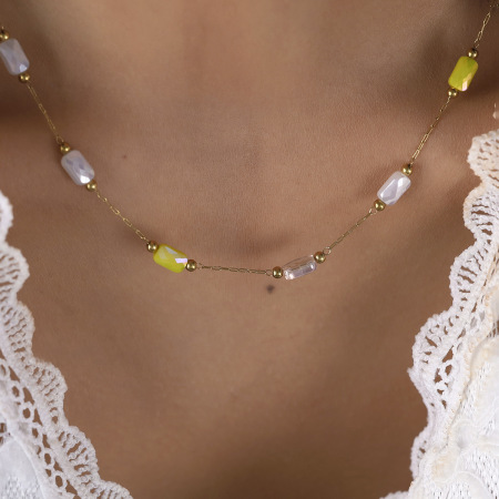 Colliers de perles pour femmes, en acier inoxydable imperméable, couleur or, avec pierres naturelles.