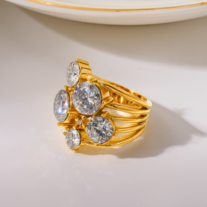 Bagues Élégantes Et Luxueuses En Acier Inoxydable Doré, De Forme Irrégulière Et Serties De Zircon, Avec Embout Rond Et Forme Irrégulière. Elles Sont Imperméables Et Ornées De Zircon. h5 Image5