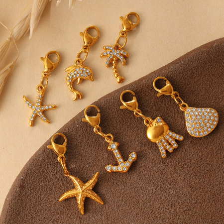 Pendentifs Oceanic en acier inoxydable étanche couleur or avec strass à faire soi-même 2