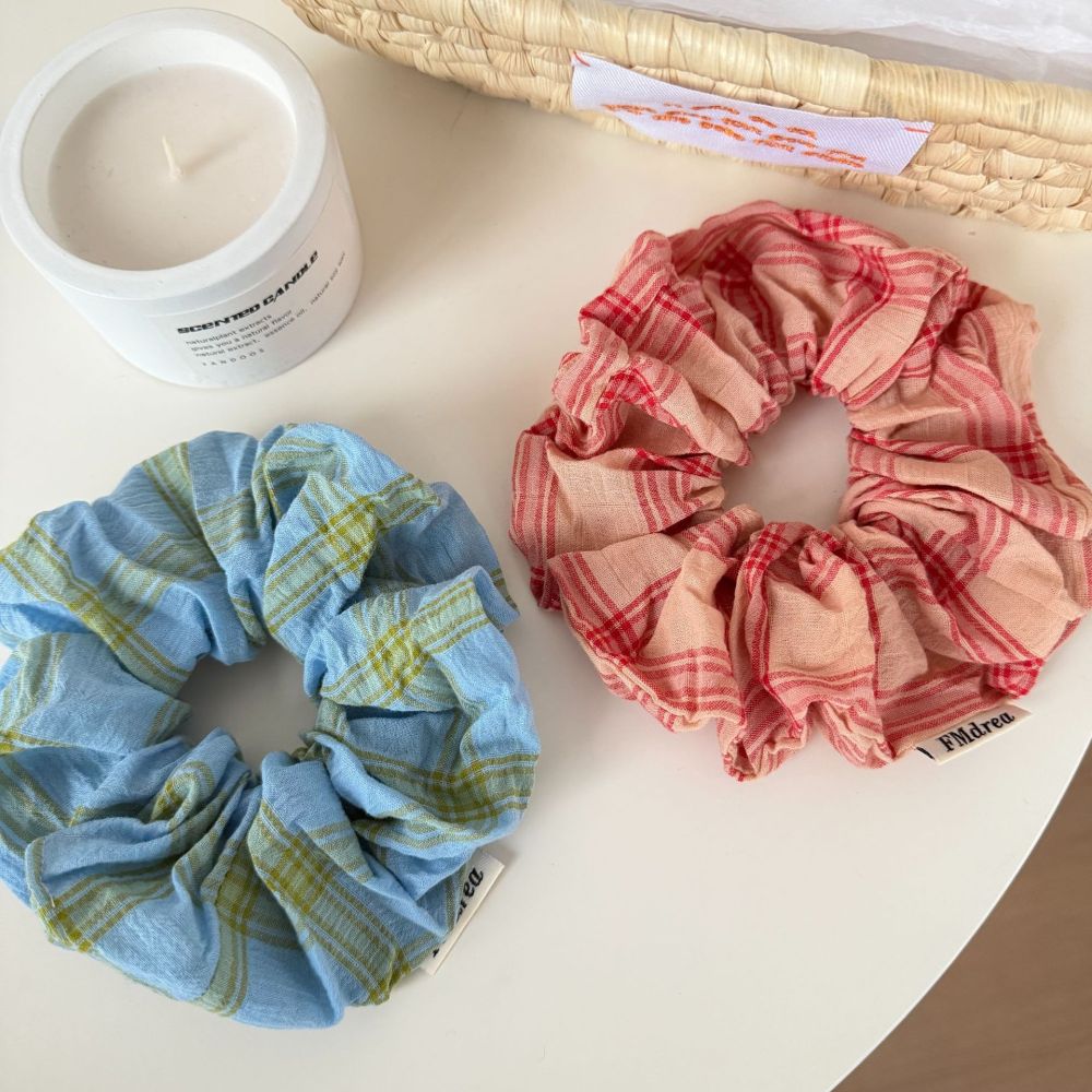 Chouchous Pour Femmes En Tissu À Carreaux Doux Multicolores De La Série Romantique Image3