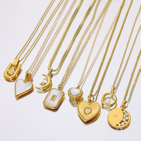 Colliers pendentifs pour femmes en acier inoxydable, ornés de strass, en forme de cœur et de lune, couleur or, étanches.