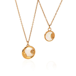 Colliers Pendentifs Pour Femmes En Acier Inoxydable, Orné D'Une Étoile, D'Un Cercle Et D'Une Lune, Avec Zircon Doré Et Motif Simple. h5 Image6