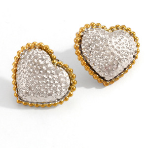 Boucles D'Oreilles Puces Pour Femmes, Luxueuses, Rétro, En Forme De Cœur, En Acier Inoxydable Étanche, Couleur Or. h5 Image4