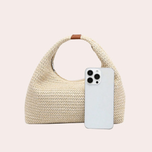 Sac À Main Femme En Paille Tressée Unie, Style Parisien Chic h5 Image5