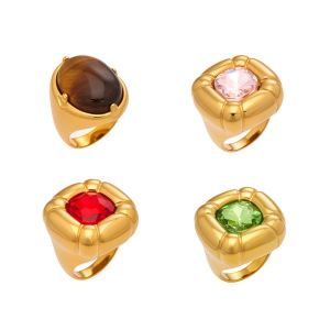 Bagues Pour Femmes Luxueuses, Rectangulaires, En Acier Inoxydable, Étanches, Couleur Or, En Verre Et Pierres Précieuses. h5 Image5