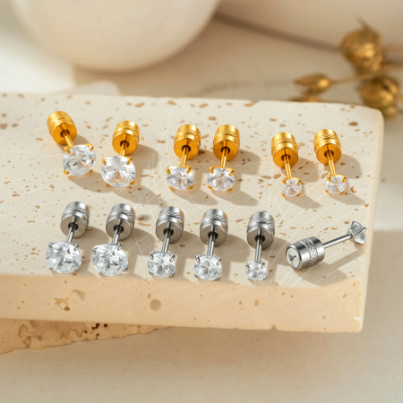 Boucles d'oreilles piercing pour femme, luxueuses, simples, géométriques, en acier inoxydable, étanches, couleur or, avec zircon.