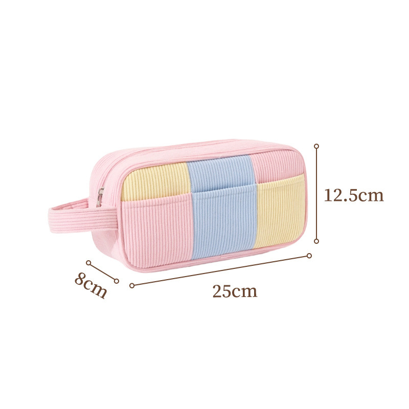 Trousses À Maquillage Pour Femmes En Velours Côtelé À Carreaux Simples Et Multicolores h5Image5