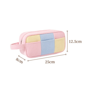 Trousses À Maquillage Pour Femmes En Velours Côtelé À Carreaux Simples Et Multicolores h5 Image5