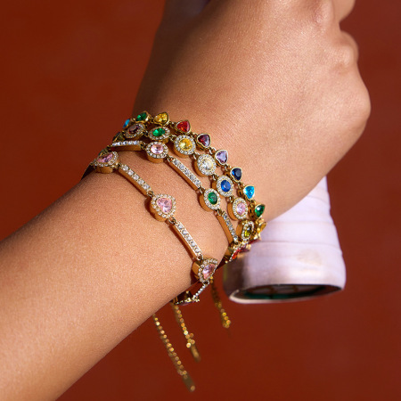 Bracelets de perles luxueux et élégants en acier inoxydable, couleur or, avec zircon en forme de cœur.