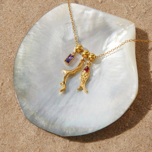 Colliers Pendentifs Pour Femmes En Acier Inoxydable, Couleur Or, Avec Zircon Et Motif Poisson De Vacances h5 Image3
