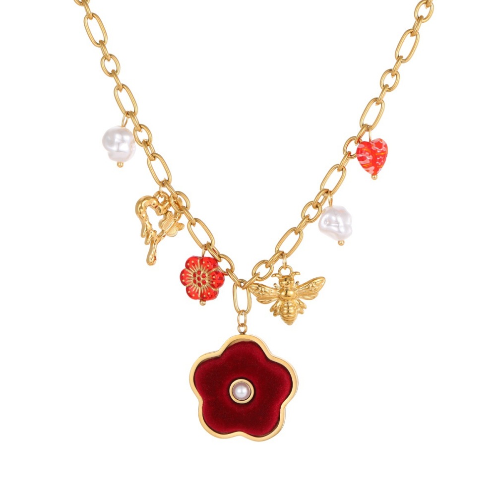 Colliers À Maillons Rétro En Velours Avec Motif Papillon Et Fleur, En Acier Inoxydable, Couleur Or, Étanches Image5