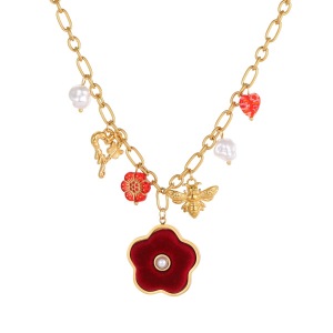 Colliers À Maillons Rétro En Velours Avec Motif Papillon Et Fleur, En Acier Inoxydable, Couleur Or, Étanches h5 Image5