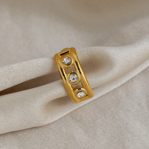 Bagues Minimalistes En Acier Inoxydable Étanche Couleur Or Avec Zircon, Collection Simple Series Daily Lines h5 Image2