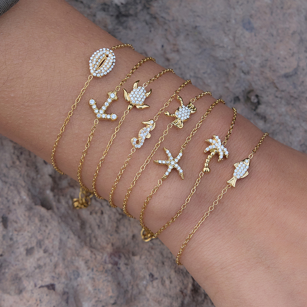 Ensembles De Colliers Pour Femmes En Acier Inoxydable, Style Océanique, Avec Étoiles De Mer Et Zircon Doré, Étanches. Image3