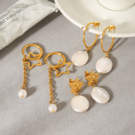 Boucles d'oreilles pendantes Daily Tassel Star en acier inoxydable, imperméables, couleur or, avec perles, pour femmes 2