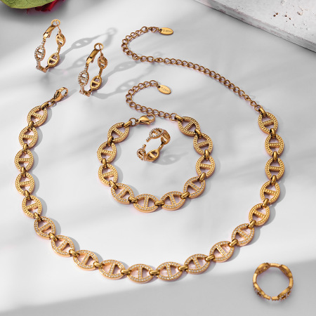 Colliers à maillons classiques ronds en acier inoxydable, étanches, couleur or, avec zircon pour femmes 2
