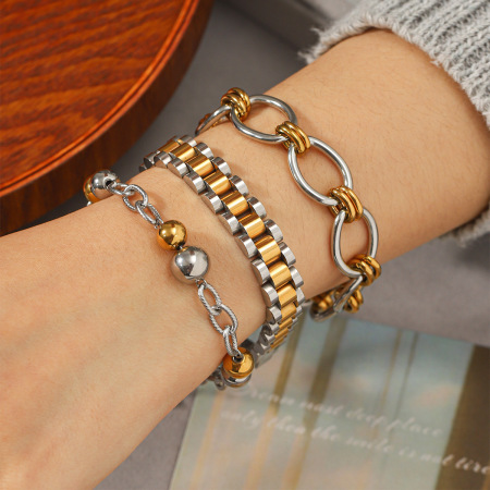 Bracelets À Maillons Pour Femmes Daily Chain En Acier Inoxydable Étanche, Couleurs Assorties