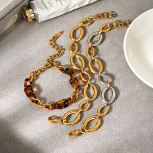 Bracelet Chaîne Pour Femme En Acier Inoxydable Étanche Couleur Or h5 Image5
