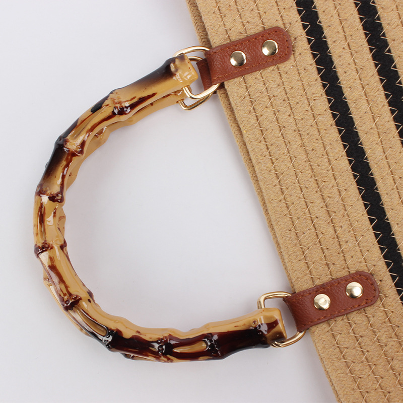 Sac Fourre-Tout Femme Style Vacances, À Rayures Tissées Et Corde Tressée h5Image4