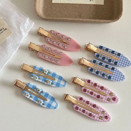 Pinces à cheveux pour femmes en PVC à carreaux doux de la série Simple 2