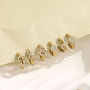 Boucles D'Oreilles Créoles Pour Femmes, En Acier Inoxydable, Imperméables, Couleur Or, Avec Croix Et Cristaux. Elles Sont Ornées De Cœurs Simples Et De Cristaux. h5 Image4