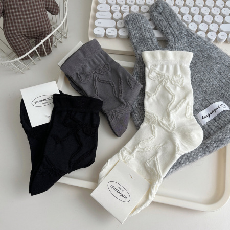 Chaussettes mi-mollet décontractées à rebond léger, couleur unie 2