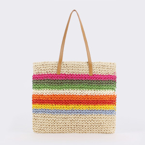Sac De Plage À Rayures Tissées Style Vacances h5