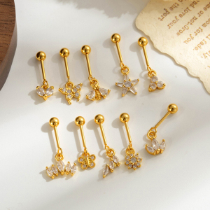 Boucles D'Oreilles Papillon Simples En Cuivre Doré Avec Zircon Pour Piercing Femme h5 Image5