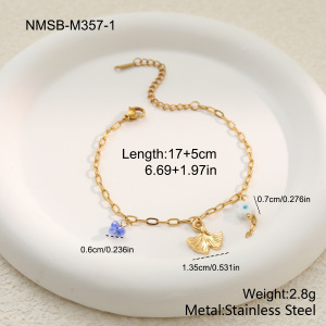 Bracelet À Maillons Pour Femme Sweet Series Flower Plant En Acier Inoxydable Étanche Couleur Or h5 