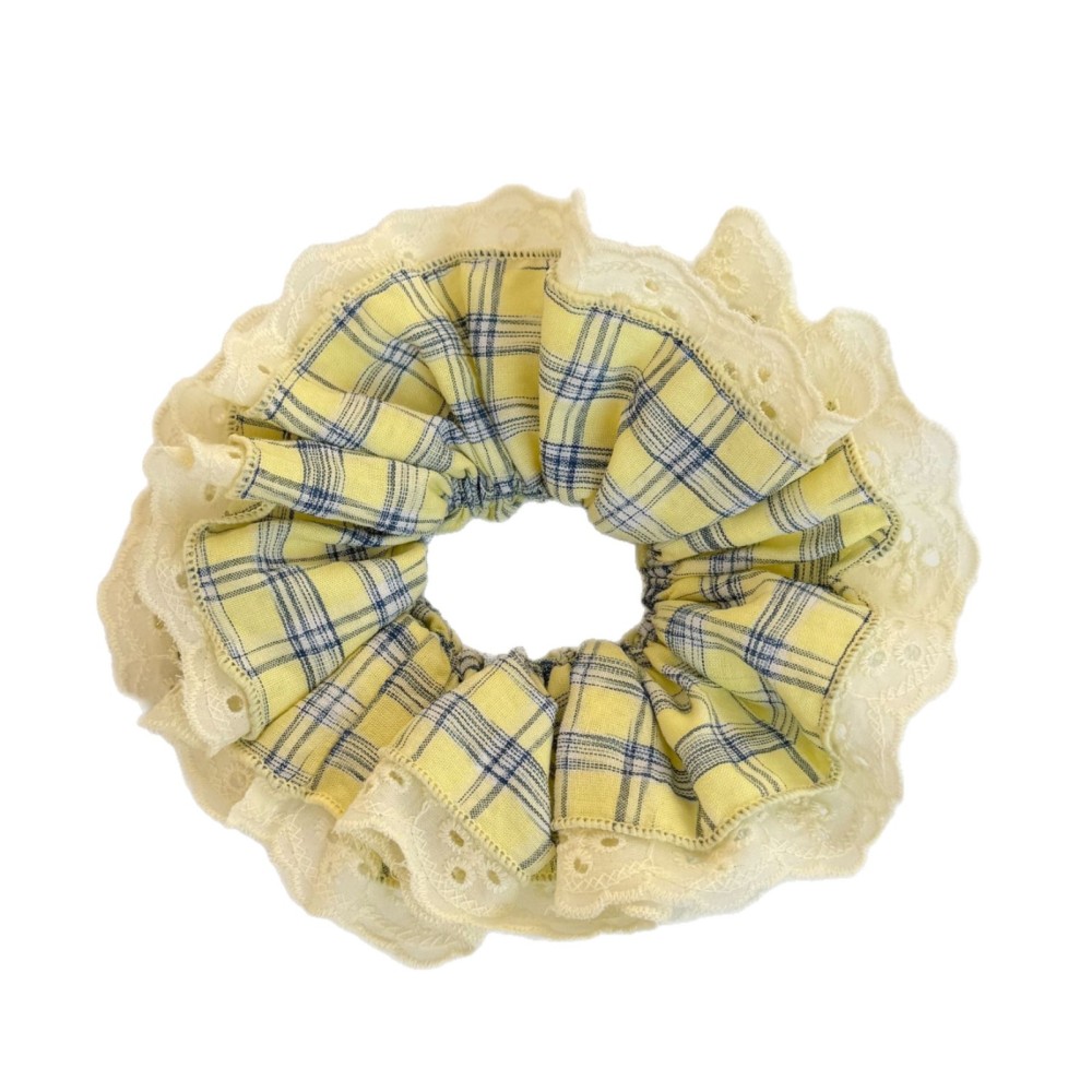 Chouchous Pour Femmes En Tissu À Carreaux Jaunes Romantiques Image6