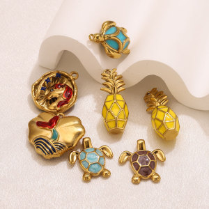 Pendentifs Pour Femmes En Acier Inoxydable, Couleur Or, Motif Tortue, Fruit Et Coquillage Soleil, Série Simple À Faire Soi-Même h5 Image3