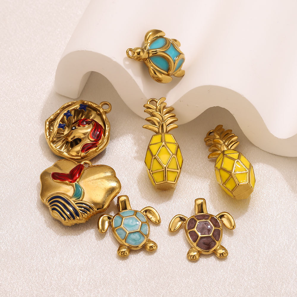 Pendentifs Pour Femmes En Acier Inoxydable, Couleur Or, Motif Tortue, Fruit Et Coquillage Soleil, Série Simple À Faire Soi-Même h5Image3