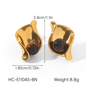 Boucles D'Oreilles Puces Pour Femmes En Acier Inoxydable, Imperméables, Couleur Or, Avec Pierre Naturelle Et Perle. h5 Image2