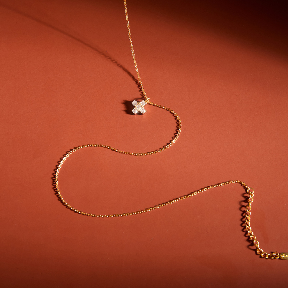 Ensembles De Colliers Pour Femmes En Acier Inoxydable Imperméable, Forme De Goutte Et Croix, Couleur Or, Zircon. Image5