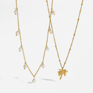 Colliers Pendentifs Pour Femmes, Collection Simple, Motif Plante À Pompon Quotidien, En Acier Inoxydable Étanche Couleur Or Et Zircon. h5 Image4