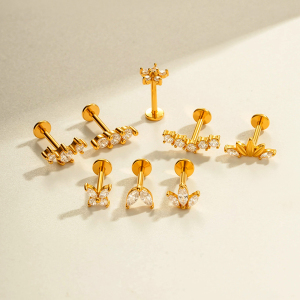 Boucles D'Oreilles Piercing Pour Femme, Luxueuses, Simples, En Forme De Cœur Et De Fleur, En Acier Inoxydable Étanche, Couleur Or Et Zircon. h5 Image6