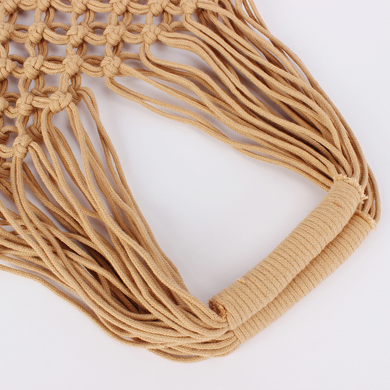 Sac Carré Femme Style Vacances, Tissé, Couleur Unie, En Corde Tressée Ajourée Image4