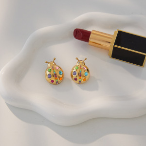 Boucles D'Oreilles Puces Pour Femmes, En Acier Inoxydable Doré, Imperméables, En Forme D'Insectes Mignons, Ornées De Strass. h5 Image3