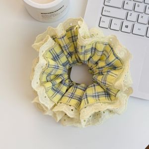 Chouchous Pour Femmes En Tissu À Carreaux Jaunes Romantiques h5 