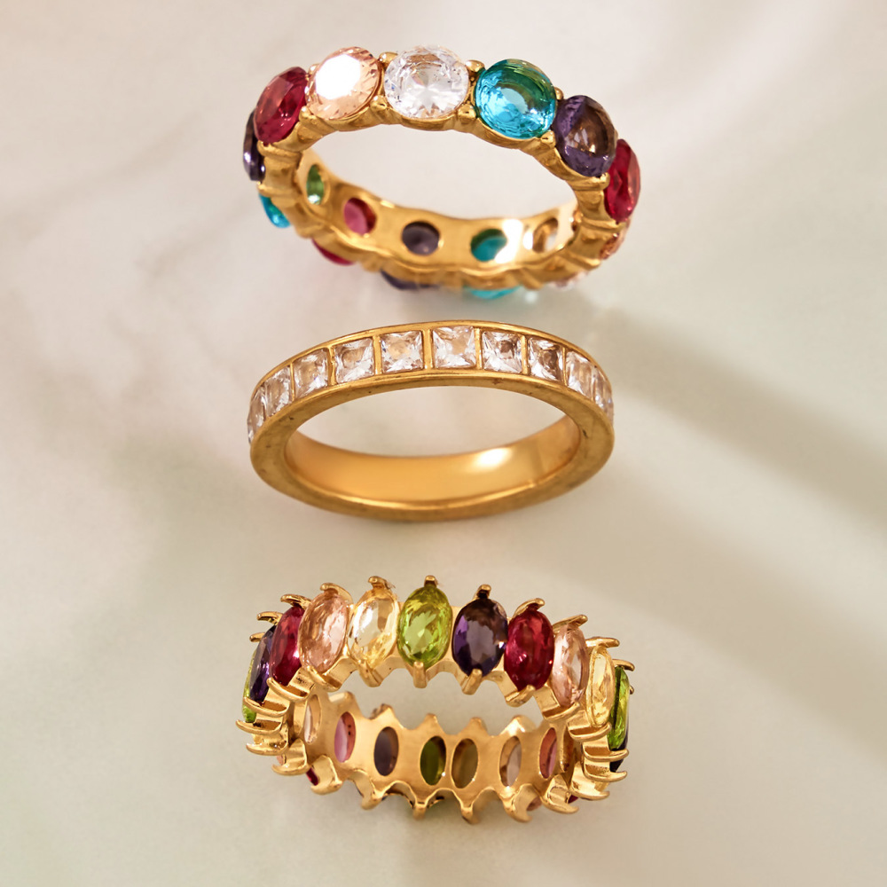 Bagues Pour Femmes En Acier Inoxydable De Luxe, Étanches, Couleur Or, Serties De Zircon Et De Pierres Précieuses. Image4