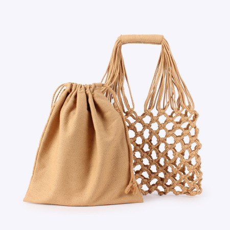 Sac carré femme style vacances, tissé, couleur unie, en corde tressée ajourée