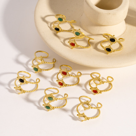 Bagues pour femmes en pierres naturelles couleur or, collection Simple Sweet Circle 2