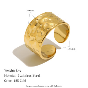 Bagues Classiques Et Simples En Acier Inoxydable Imperméable Couleur Or, Motif Martelé h5 