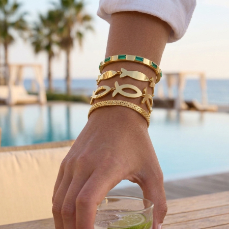 Bracelets pour femmes en acier inoxydable, couleur or, en forme de poisson, étanches