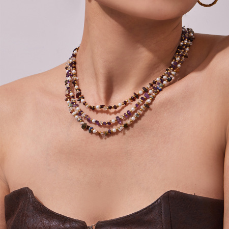 Colliers de perles pour femmes en acier inoxydable doré et perles de pierre naturelle 2